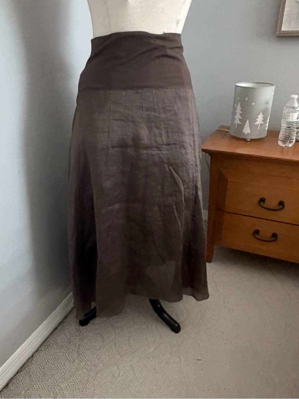 Eileen Fisher Dark Brown High-Low linen Satin Skirt - Picture 3 of 16